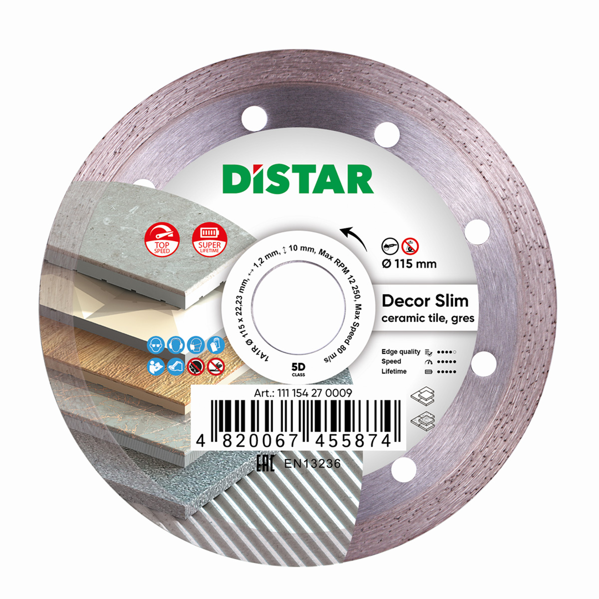 Диск алмазный отрезной по керамике и керамограниту для УШМ Distar 1A1R 115мм Decor Slim 5D диск алмазный отрезной по керамике и керамограниту distar 1a1r 250 мм hard ceramics 5d
