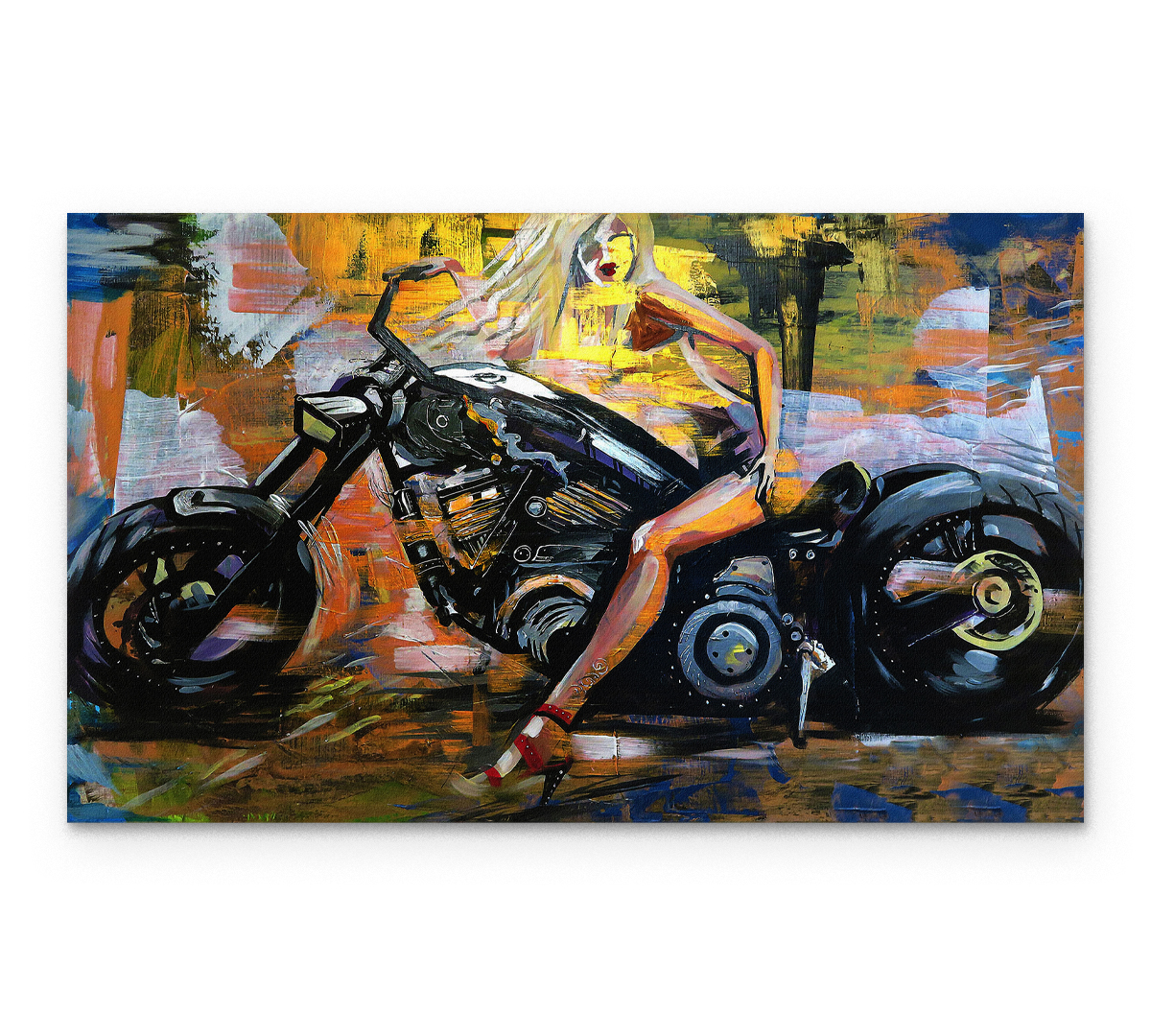 

Картина интерьерная на холсте Poly Print Art Мотоциклистка желтый 50х30 см.