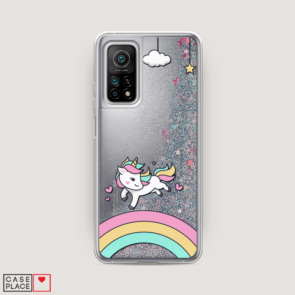 

Жидкий чехол с блестками "Единорог на радуге" на Xiaomi Mi 10T Pro