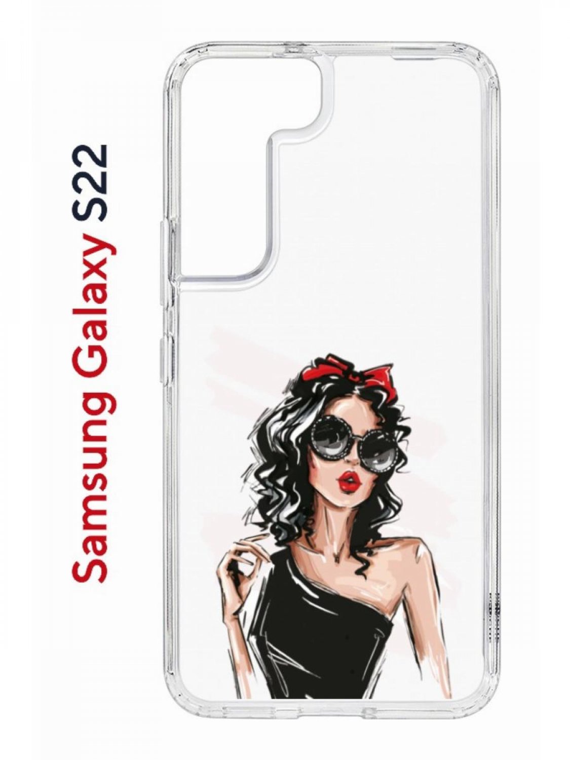 Чехол на Samsung S22 Kruche Print Фэшн леди,противоударный бампер,с защитой камеры