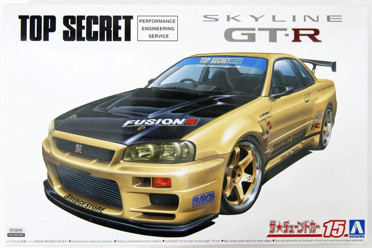 фото Сборная модель aoshima 1/24 автомобиль nissan skyline gt-r topsecret bnr34 '02 05984