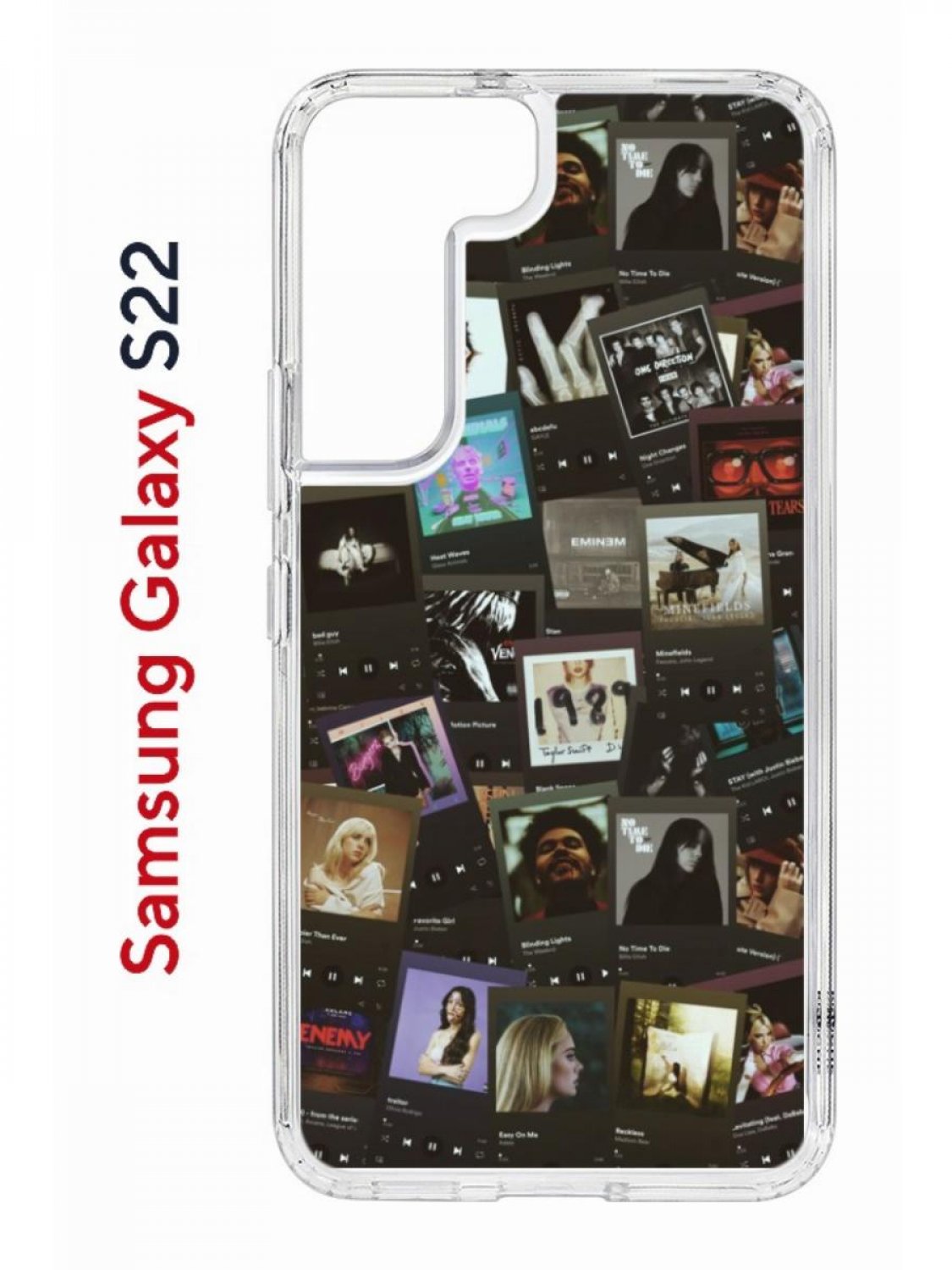 Чехол на Samsung S22 Kruche Print Плейлисты,противоударный бампер,с защитой камеры