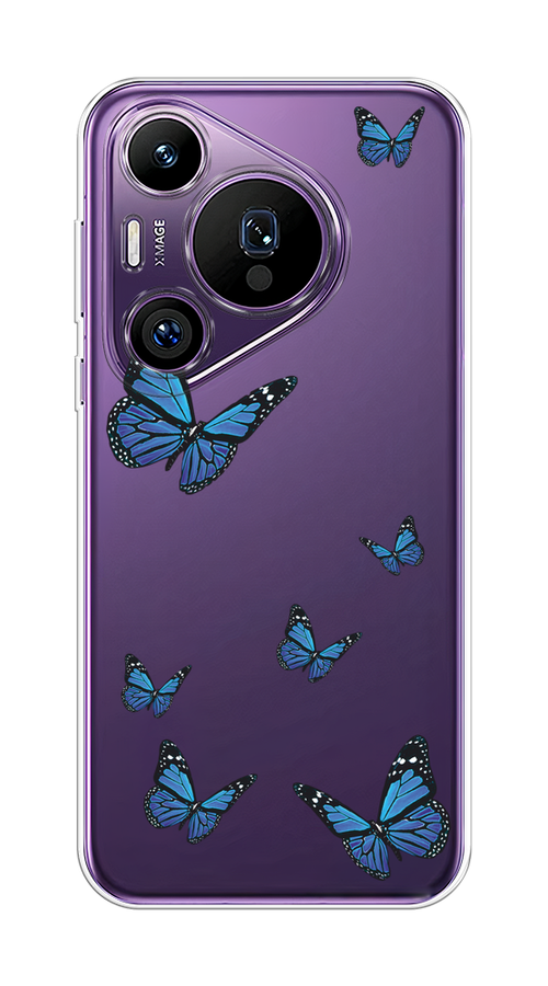 

Чехол на Huawei Pura 70 Pro/70 Pro Plus "Blue butterflies", Синий;черный, 6124450-1