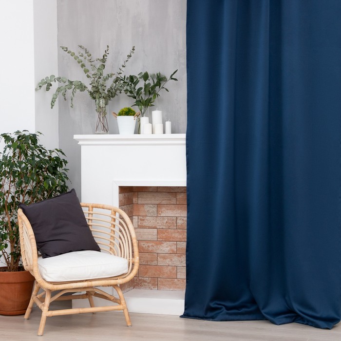 

Штора портьерная Этель 145x265 см, цв.темно-синий, пл. 240 г/м2, 100 п/э