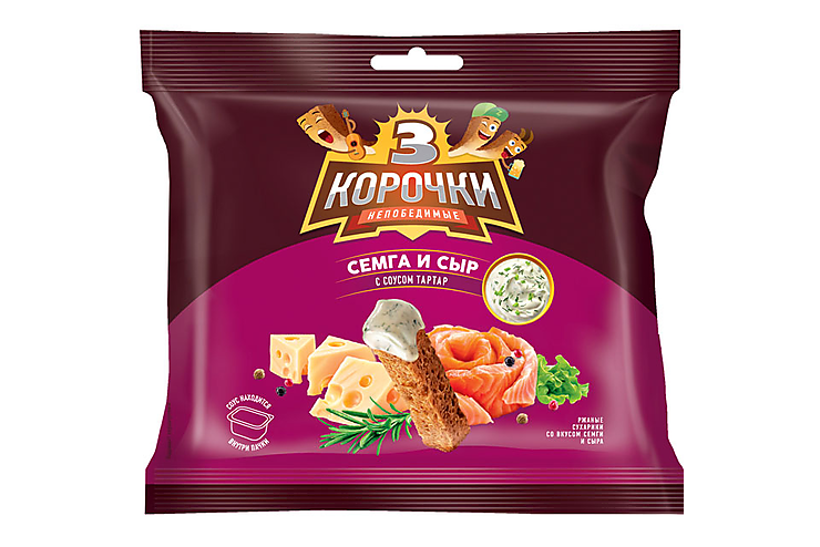 «3 Корочки», сухарики со вкусом сёмги с сыром и соусом тар-тар, 85 г, (5шт.)