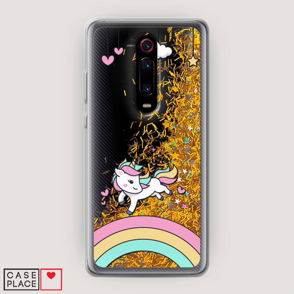 

Жидкий чехол с блестками "Единорог на радуге" на Xiaomi Mi 9T, 35790-1
