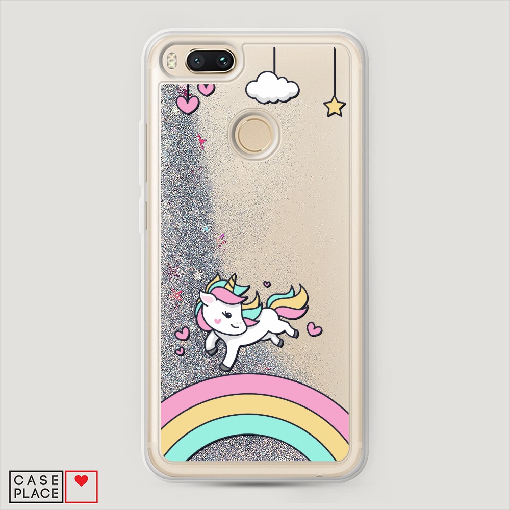

Жидкий чехол с блестками "Единорог на радуге" на Xiaomi Mi A1