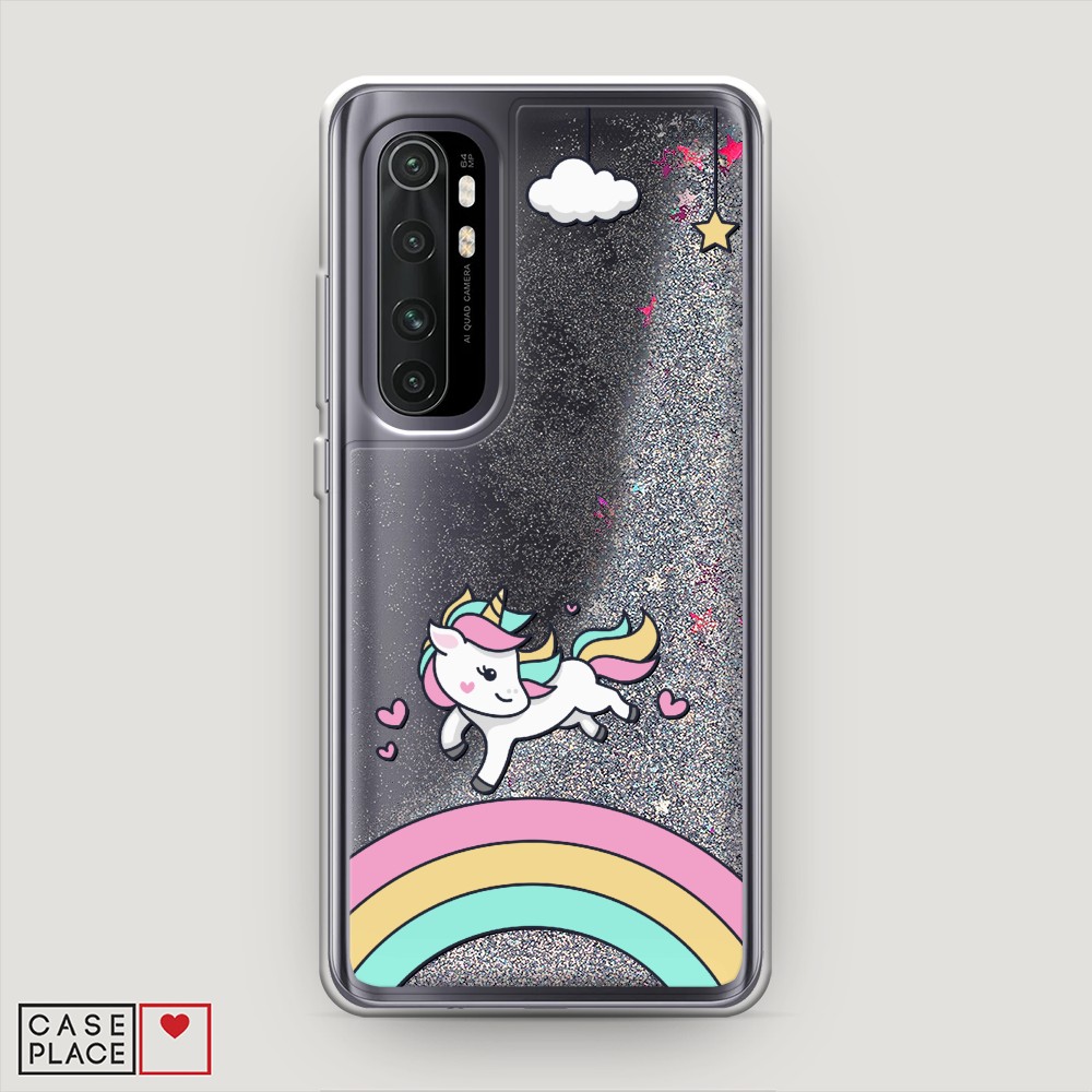 

Жидкий чехол с блестками "Единорог на радуге" на Xiaomi Mi Note 10 lite, 38491-1