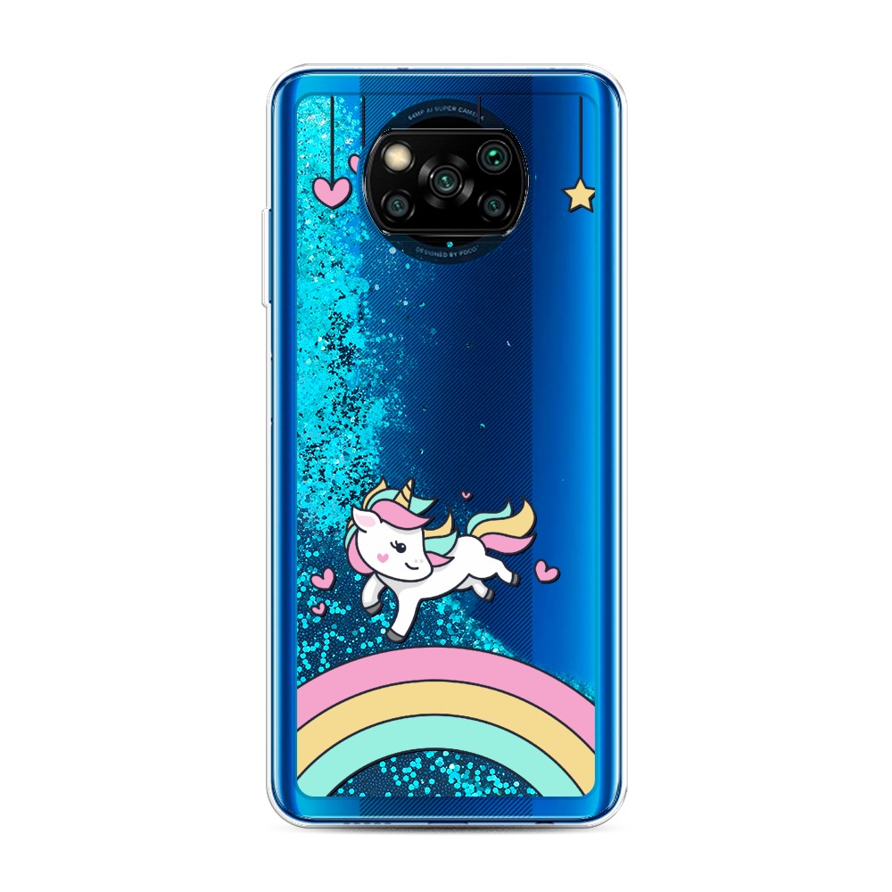 

Жидкий чехол с блестками "Единорог на радуге" на Xiaomi Poco X3 NFC, 39293-1
