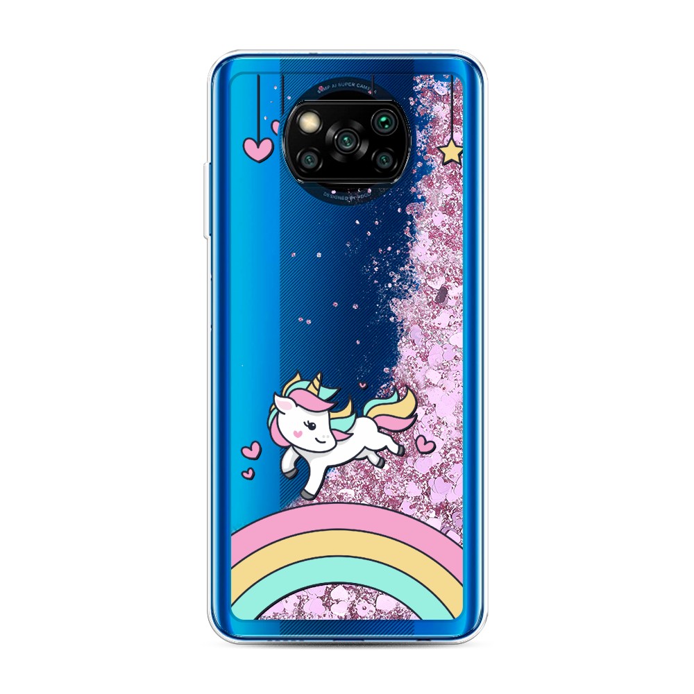 

Жидкий чехол с блестками "Единорог на радуге" на Xiaomi Poco X3 NFC, 39294-1