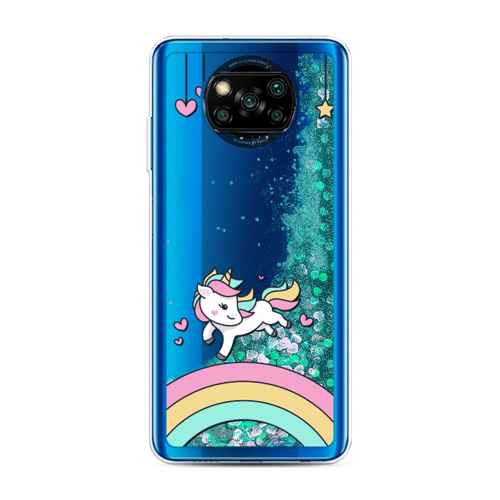 

Жидкий чехол с блестками "Единорог на радуге" на Xiaomi Poco X3 NFC, 39295-1