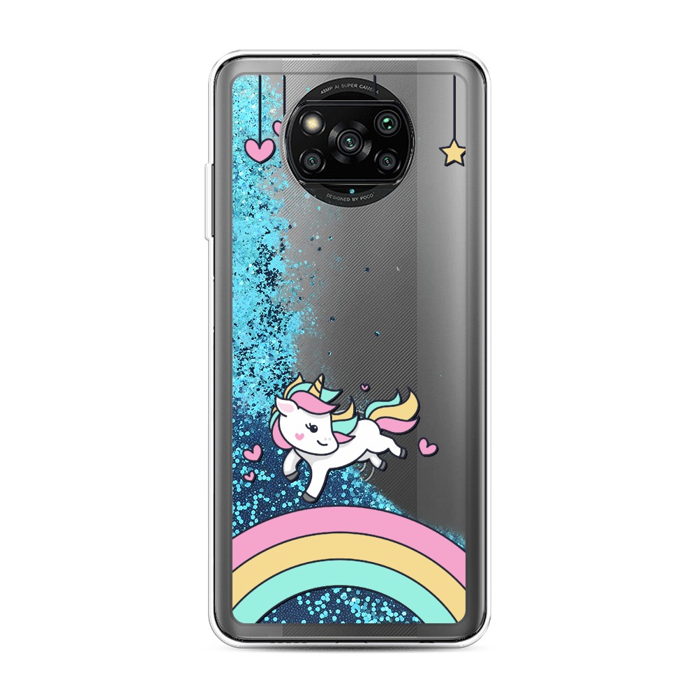 

Жидкий чехол с блестками "Единорог на радуге" на Xiaomi Poco X3 Pro, 310693-1