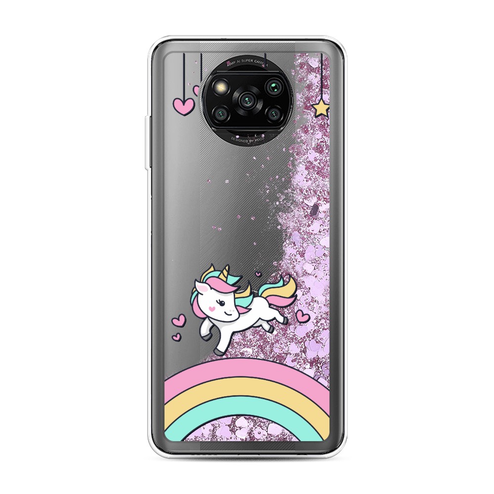 

Жидкий чехол с блестками "Единорог на радуге" на Xiaomi Poco X3 Pro, 310694-1