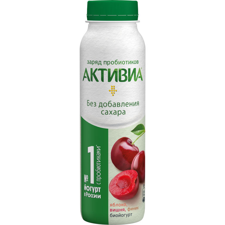 фото Биойогурт питьевой активиа яблоко, вишня и финик, без сахара, 1,5%, 260 г