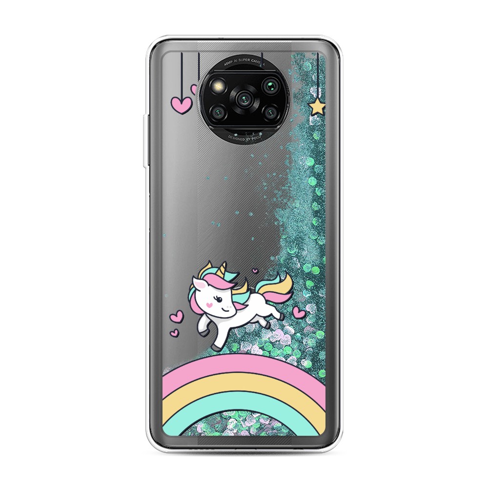 

Жидкий чехол с блестками "Единорог на радуге" на Xiaomi Poco X3 Pro, 310695-1