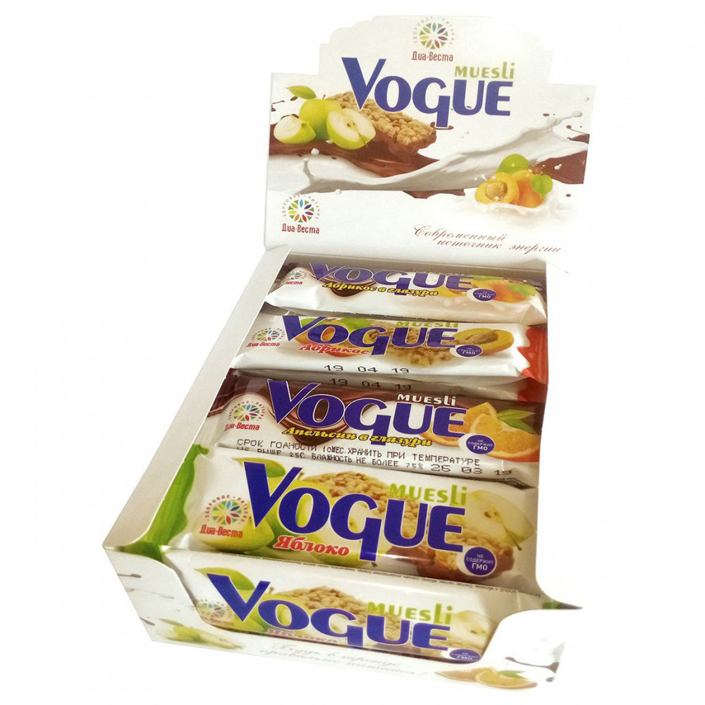 

Злаковый батончик Диа-Веста "Vogue", ассорти, шоубокс 10 шт. по 32 г и 10 шт по 37 г