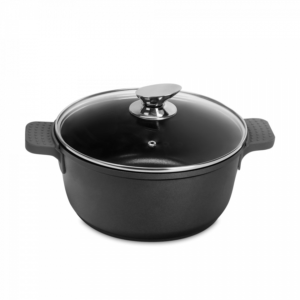 

Кастрюля с крышкой, KITCHENSTAR, Diamante, 24 см, 4,2 л, алюминий с каменным покрытием, Черный
