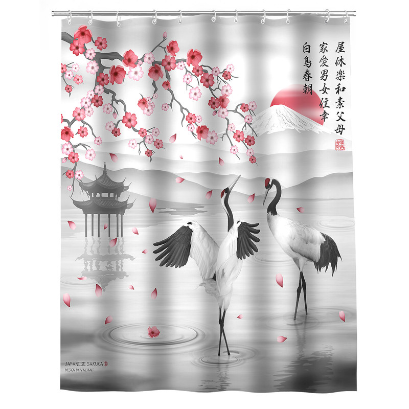 

Штора для ванной комнаты полиэстер 180*180 см JAPANESE SAKURA, Белый, 1818