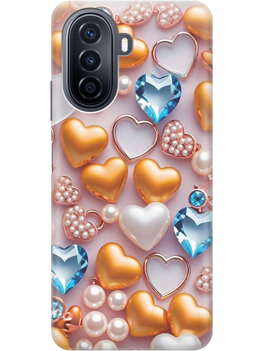 

Силиконовый чехол на Huawei nova Y70 с принтом "Украшения и сердечки", Прозрачный;белый;золотистый;голубой, 740133491