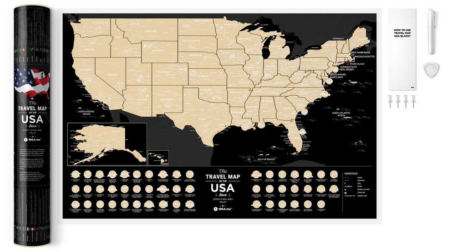 

Скретч-карта США Travel Map USA Black 40*60 см