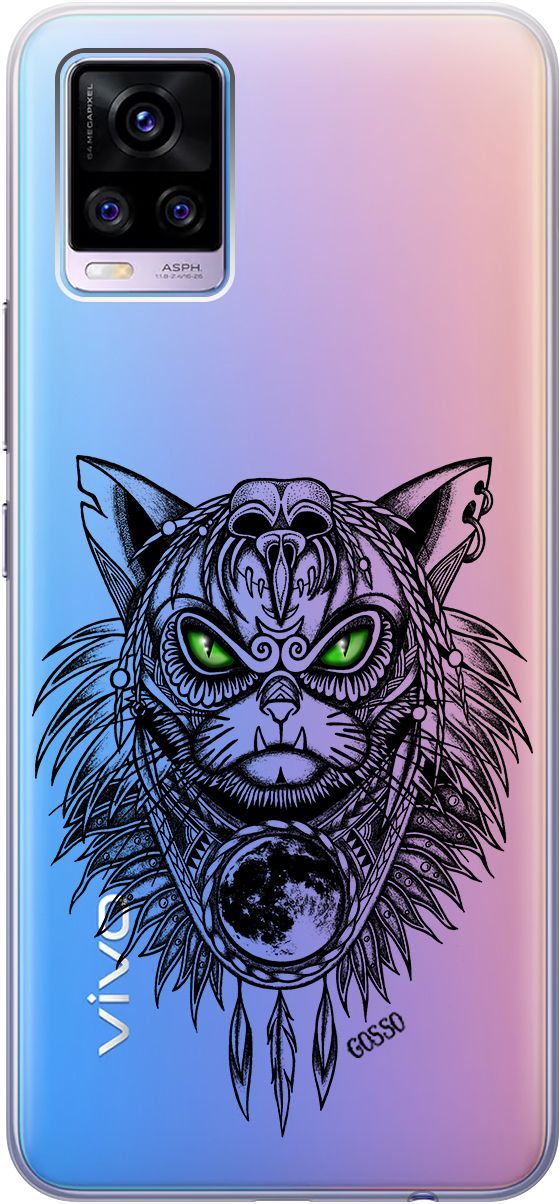 

Силиконовый чехол на Vivo V20 "Shaman Cat" прозрачный, Прозрачный;черный, 159674