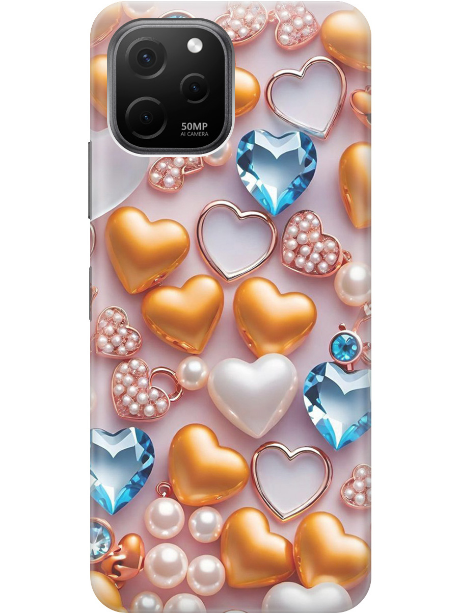 

Силиконовый чехол на Huawei nova Y61 с принтом "Украшения и сердечки", Прозрачный;белый;золотистый;голубой, 762098591