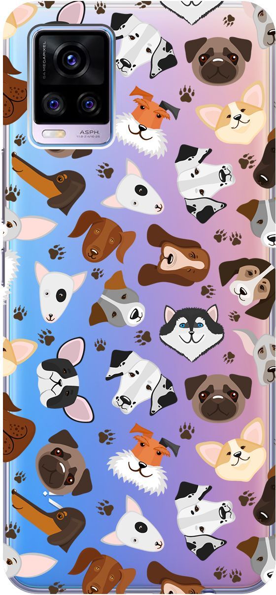 

Силиконовый чехол на Vivo V20 "Dogs Pattern" прозрачный, Прозрачный;коричневый, 159675