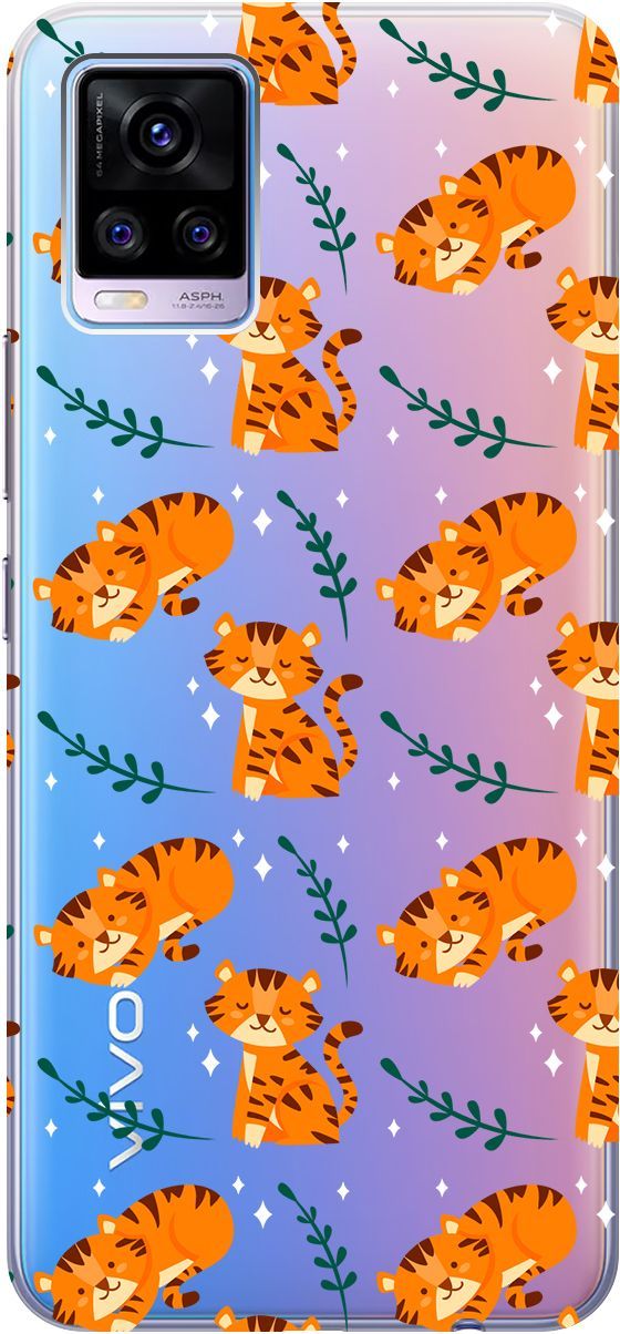 

Силиконовый чехол на Vivo V20 "Tigers" прозрачный, Прозрачный;бежевый, 159675