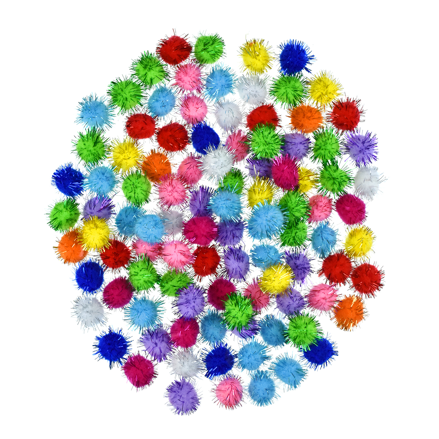 Помпоны для творчества Дамское счастье 25 мм с люрексом, 10 цветов, 100 штук
