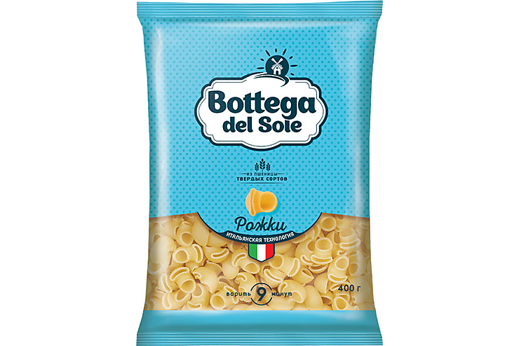 

«Bottega del Sole», макаронные изделия «Рожки», 400 г