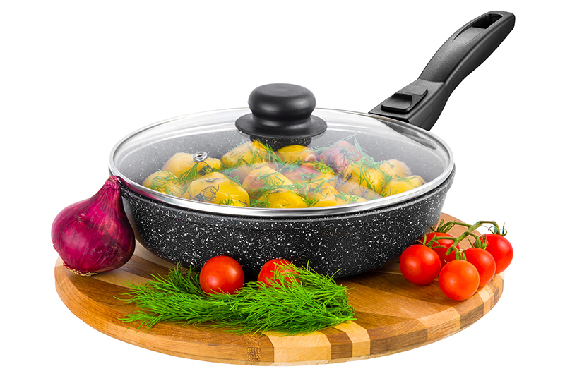 Сковорода глубокая 22 см Elan Gallery ГАРМОНИЯ ВКУСА Черный мрамор с крышкой D22