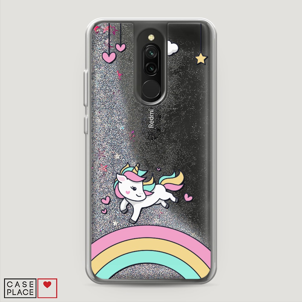 

Жидкий чехол с блестками "Единорог на радуге" на Xiaomi Redmi 8, 37191-1