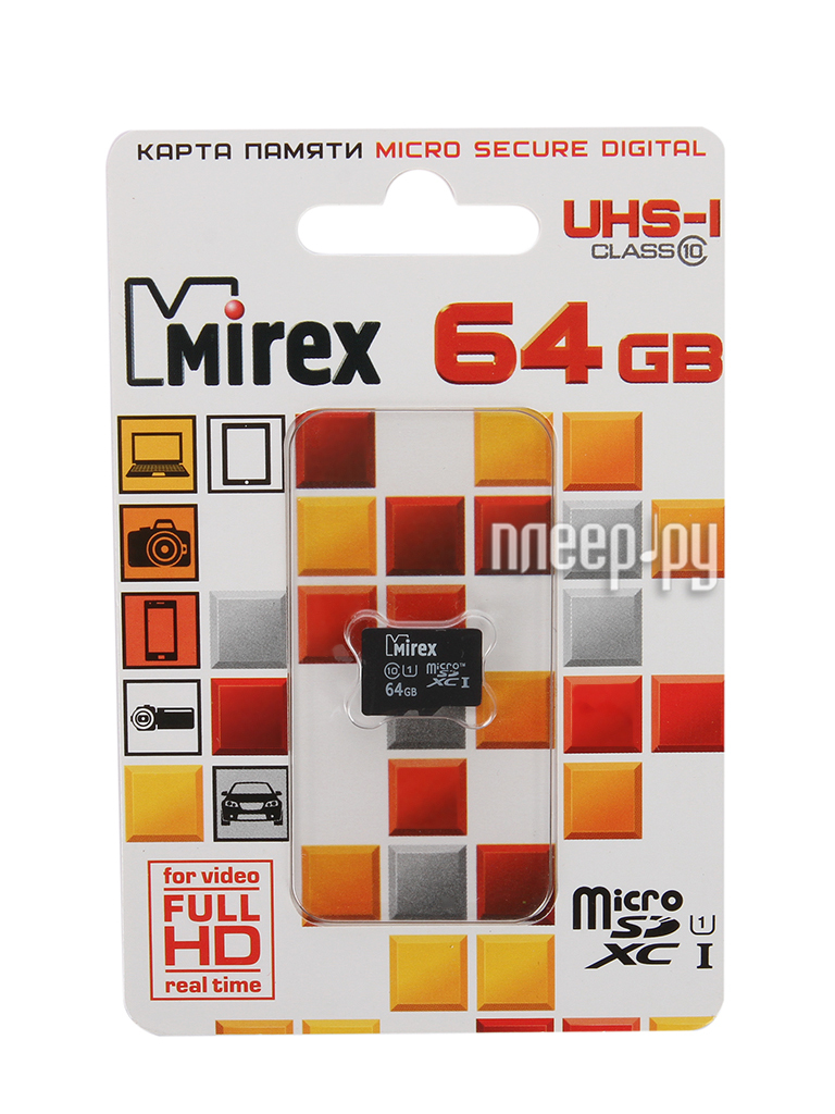 

Карта памяти 64Gb - Mirex - Micro Secure Digital XC Class 10 UHS-I 13612-MC10SD64(Оригинал