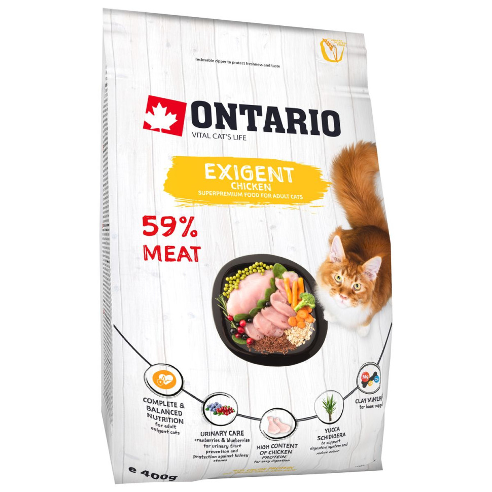 

Сухой корм для кошек Ontario Cat Exigent с курицей, 400 г