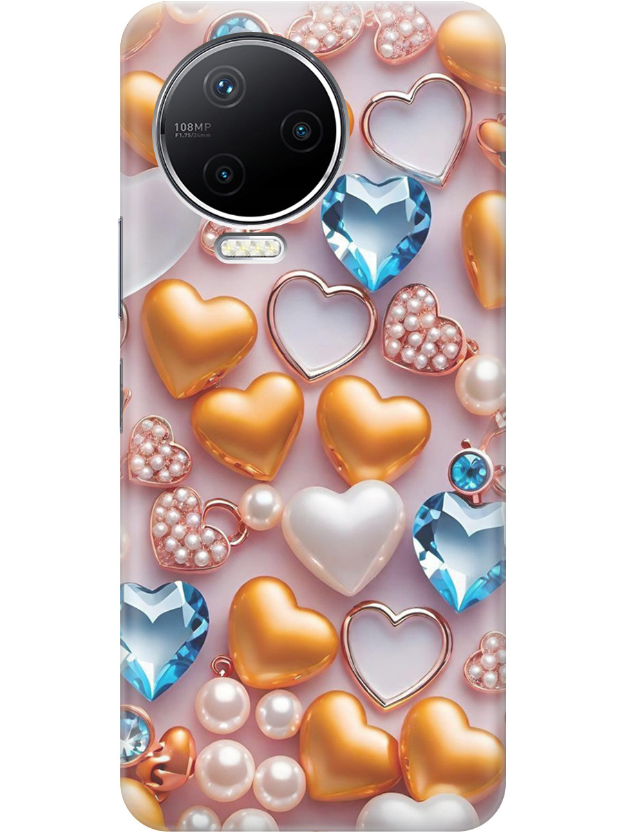 

Силиконовый чехол на Infinix Note 12 Pro с принтом "Украшения и сердечки", Прозрачный;белый;золотистый;голубой, 762092791