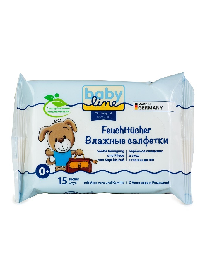 Влажные салфетки Babyline 15 шт в упаковке 3001981