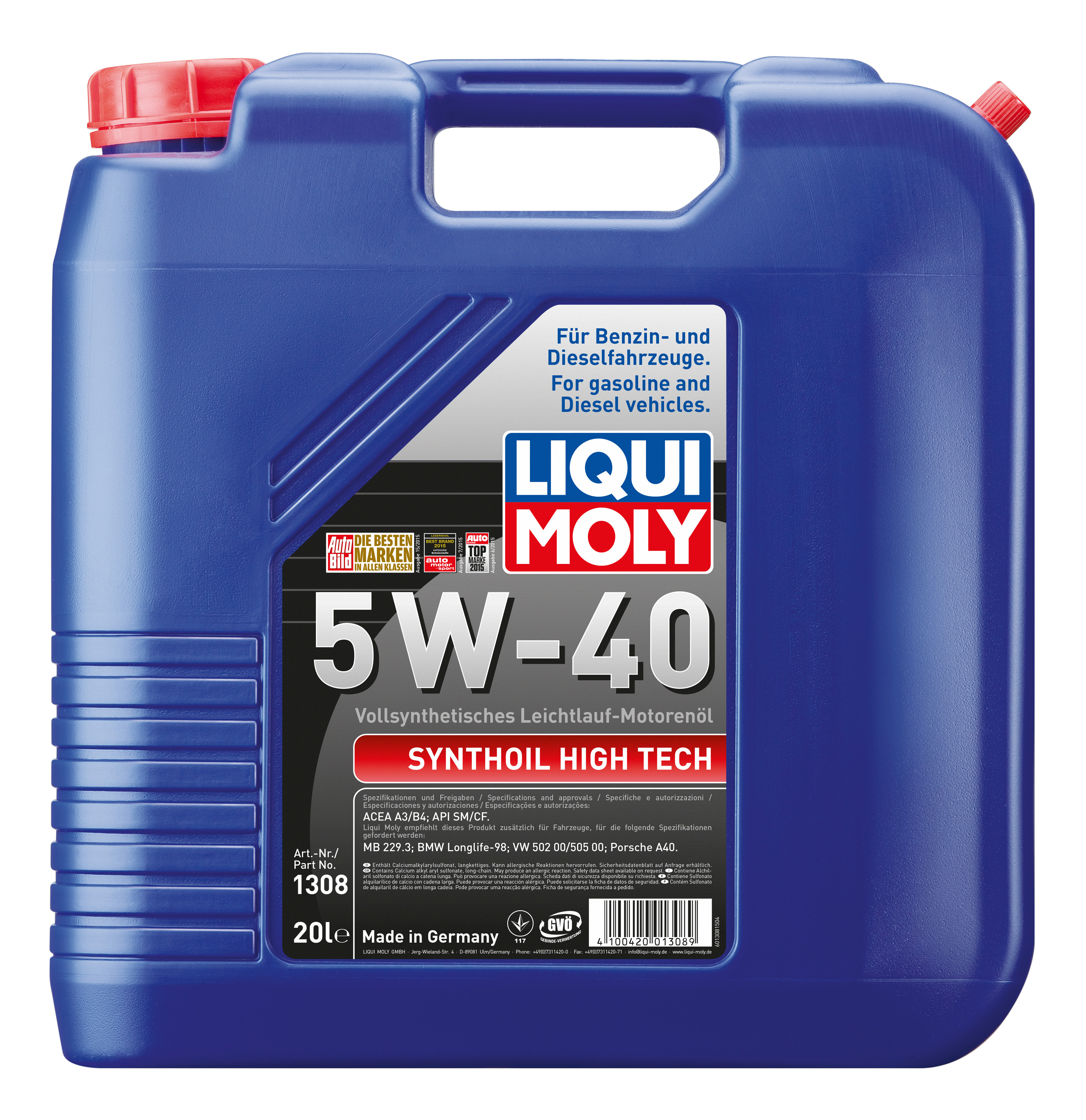 

Моторное масло LIQUI MOLY Synthoil High Tech 5W40 SM A3/B4 20л, Масло моторное Synthoil High Tech 5W-40 SM A3/B4 (20л)