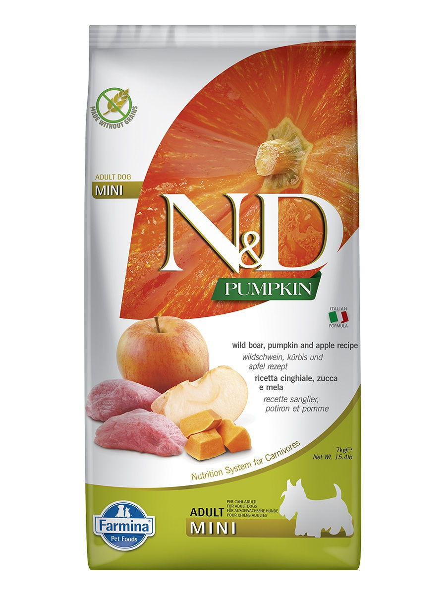 

Сухой корм для собак Farmina N&D Pumpkin Mini, с кабаном, яблоком и тыквой, 7 кг