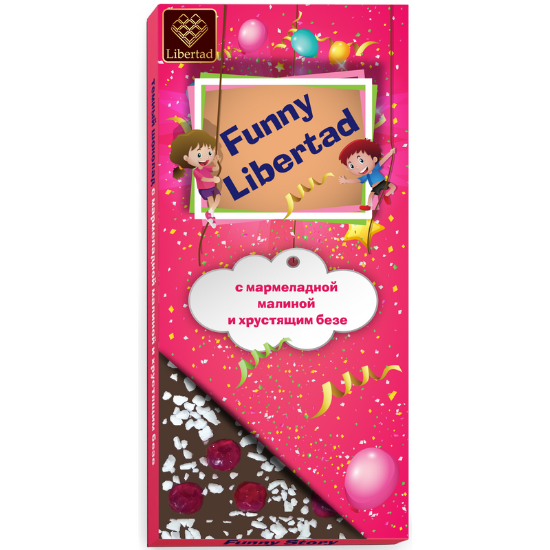 Шоколад темный Libertad с мармеладной малиной и хрустящим безе Funny, 80 г х 4 шт