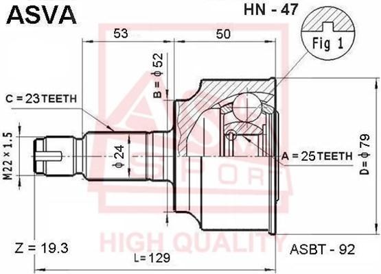 

Шрус Наружный 25x52x23 ASVA арт. HN-47