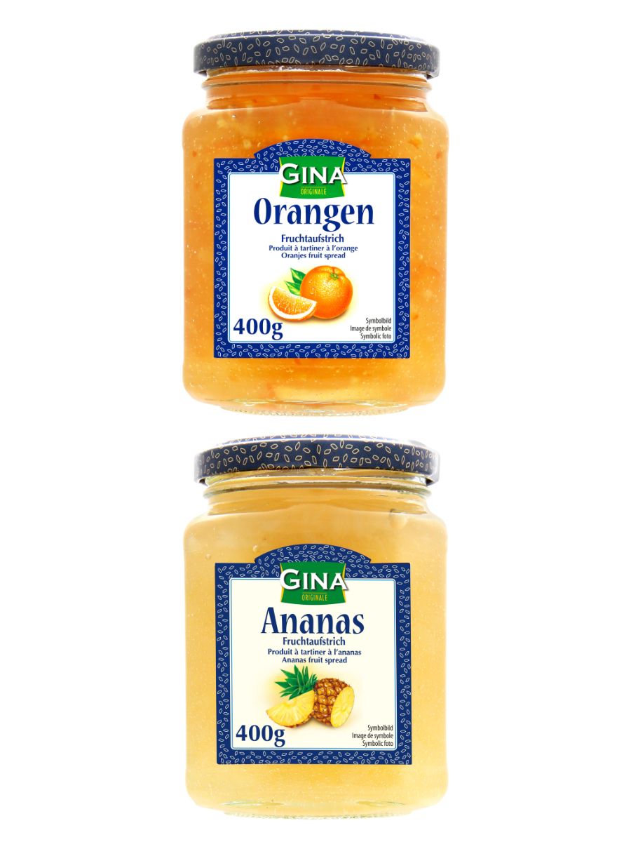 Джем апельсиновый GINA, Джем ананасовый, 2 банки по 400г