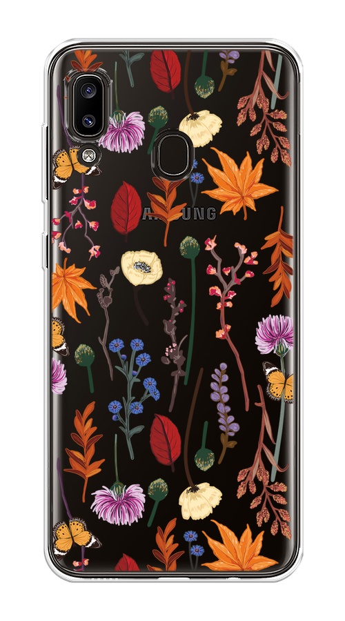 

Чехол на Samsung Galaxy A30/A20 "Orange Purple flowers", Оранжевый;красный;розовый;желтый;прозрачный, 27550-1