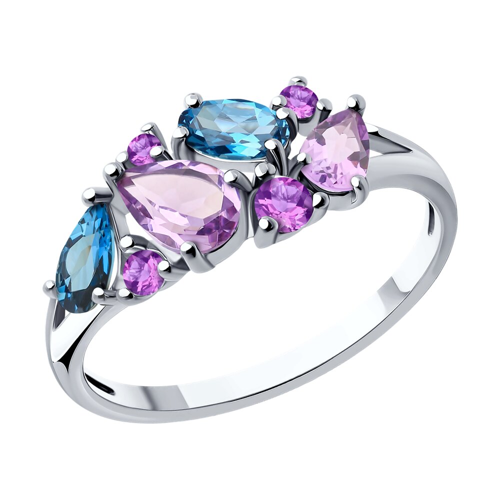 

Кольцо из серебра р. 19 SOKOLOV 92014288, фианит\топаз\аметист, 92014288