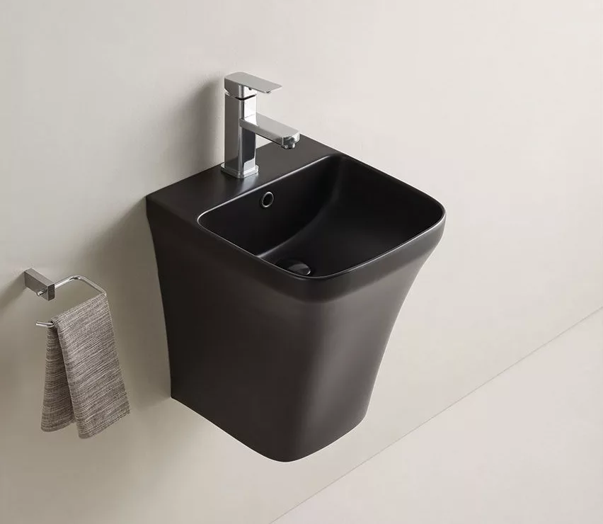 Подвесная черная матовая раковина для ванной GiD Nb102bm прямоугольная керамическая