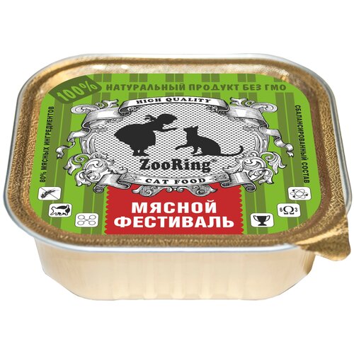 

Консервы для кошек ZooRing Мясной фестиваль, кусочки в желе, 16шт по 100г
