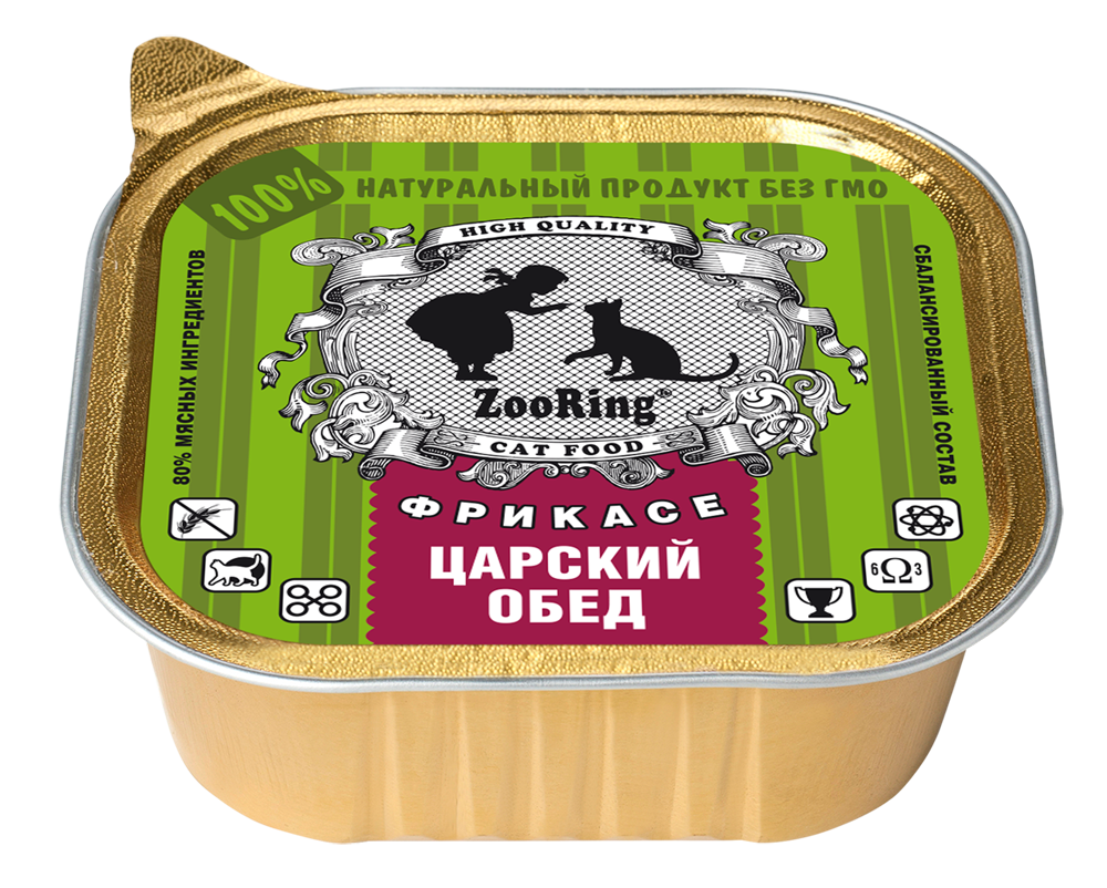 Консервы для кошек ZooRing Царский обед Фрикасе, паштет, 16шт по 100г