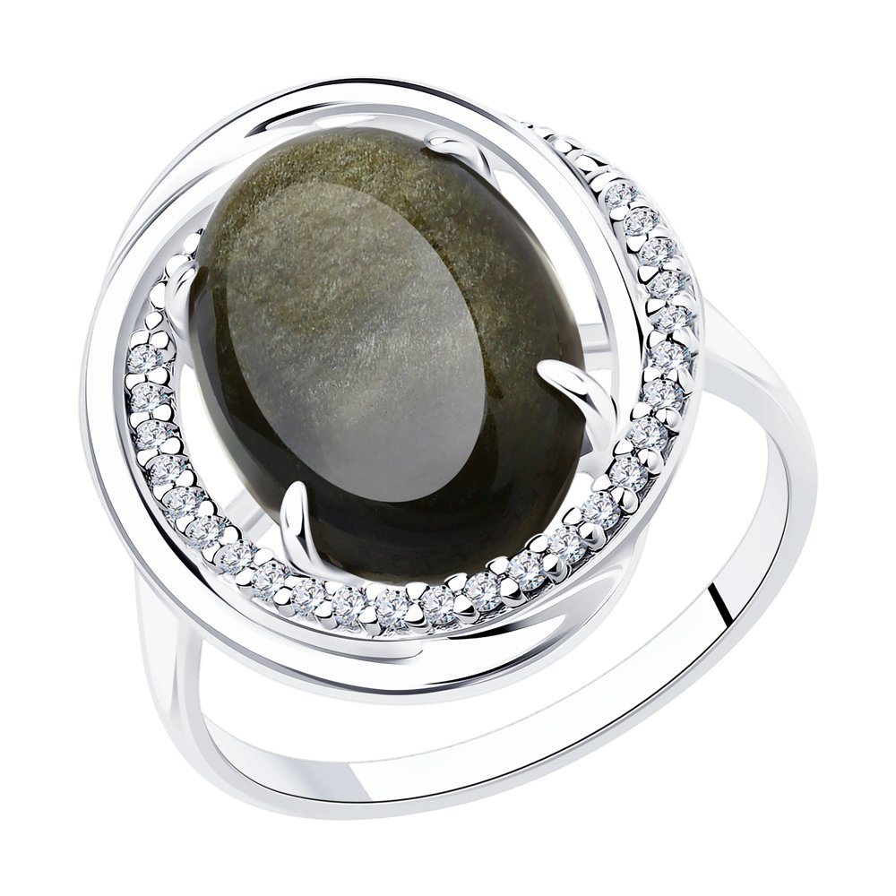 

Кольцо из серебра р.  Diamant 94-310-00962-1, фианит\обсидиан, 94-310-00962-1