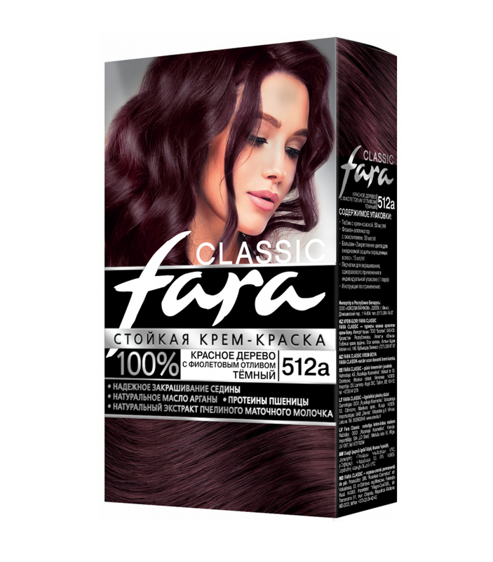 

Краска для волос Fara "Classic", тон 512а, красное дерево с тёмным фиолетовым отливом