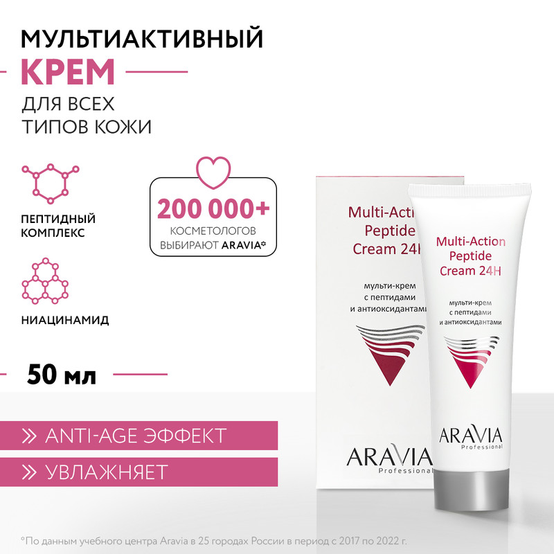 Крем для лица ARAVIA Professional Multi-Action Peptide Cream 24H пептидный 50 мл