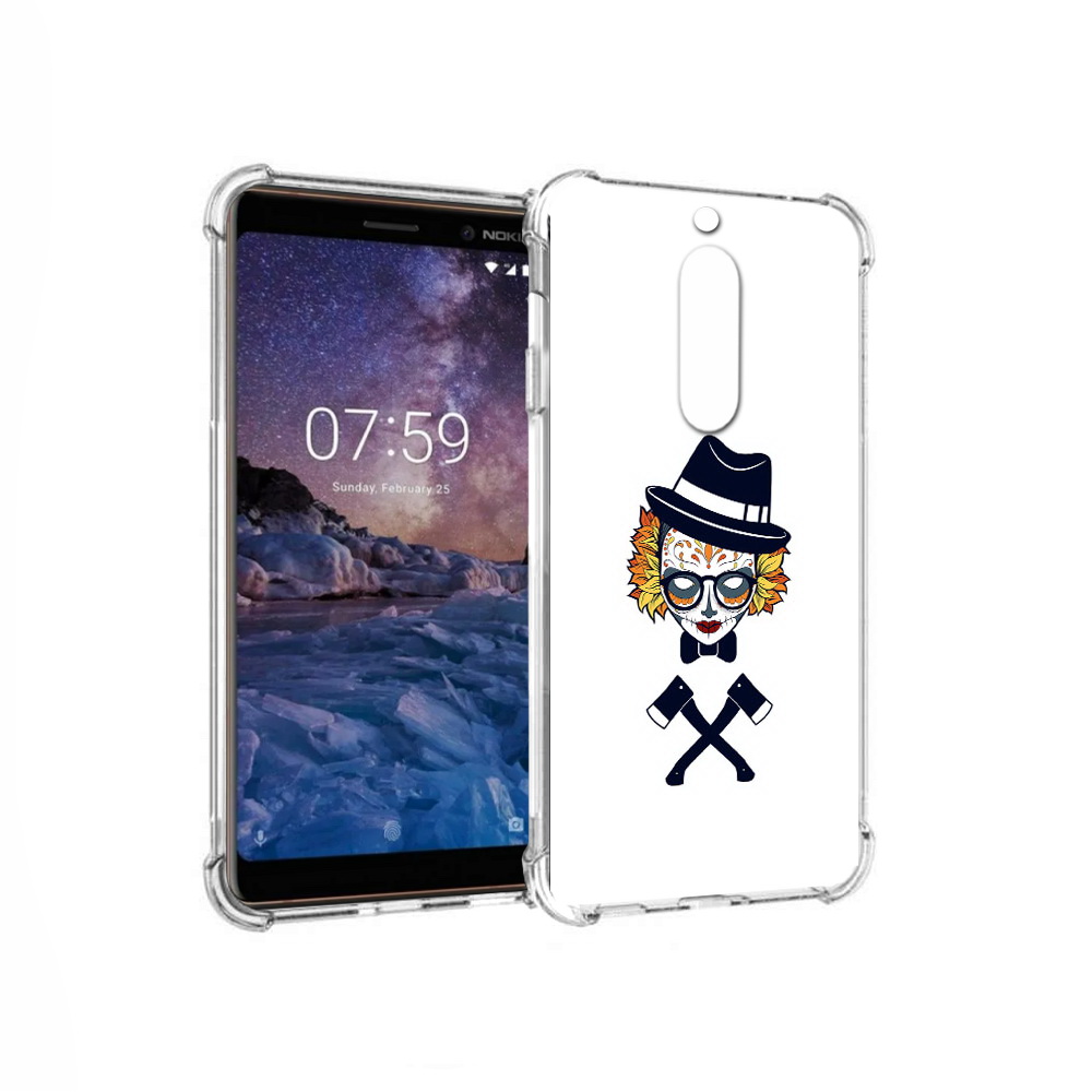 

Чехол MyPads Tocco для Nokia 7 девушка в маске с топорами рисунок (PT95887.123.304), Прозрачный, Tocco